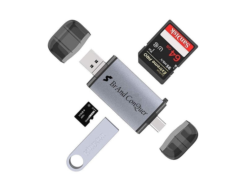 Brand Conquer Metal Body 6 in 1 with OTG, SD Card Reader, USB Type C, USB 3.0 and Micro USB, for Memory Card Compatible with TF, SD,Micro SD,SDHC, SDXC, MMC,RS-MMC, Micro SDXC (6 in 1 Card Reader) - Image 1