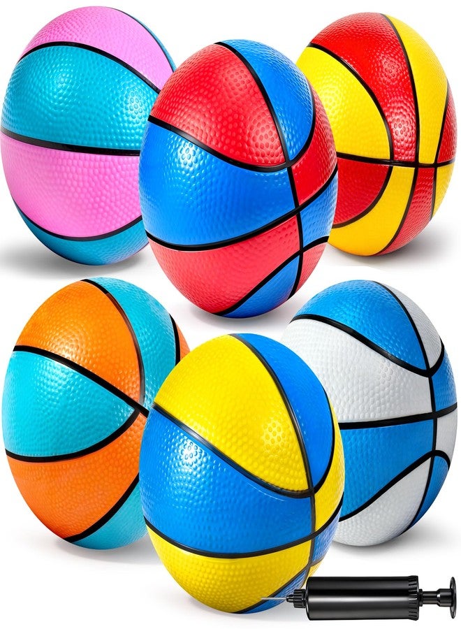 Hymaz 6 Pack Mini Basketballs 7 Inch Size 3 with Pump, Kids Small Basketball Set for Basketball Hoop Party Arcade Games, Water Pool Basketball Sports Toys Gifts for Kids Toddlers Indoor Outdoor Play - Image 1