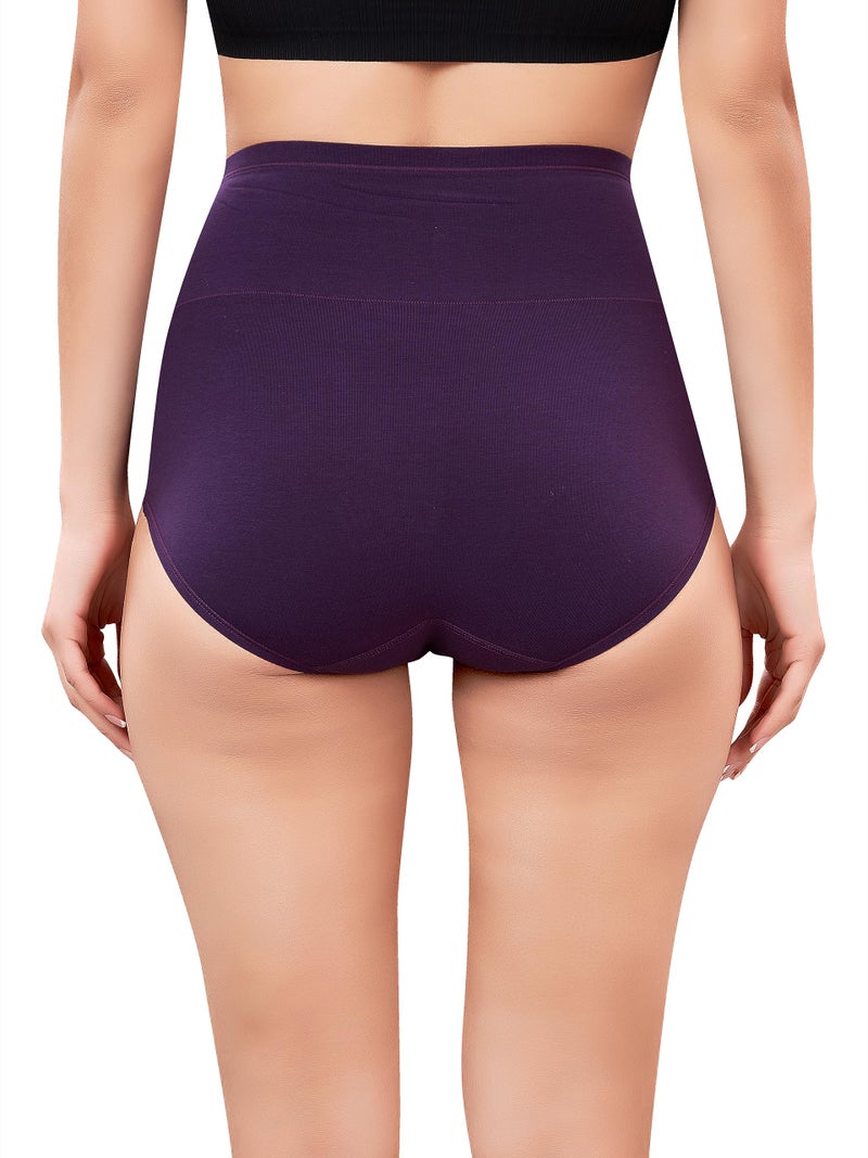 PLUMBURY Women High Waist Cotton Underwear Full Brief Panty, Size M to XXL (Pack of 2 Panty) Black/Purple - Image 2