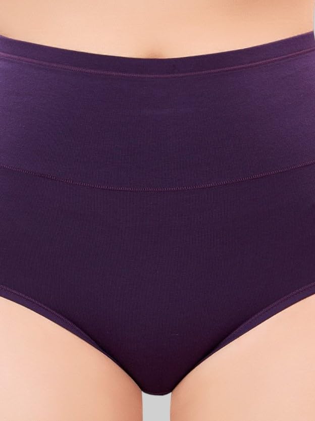 PLUMBURY Women High Waist Cotton Underwear Full Brief Panty, Size M to XXL (Pack of 2 Panty) Black/Purple - Image 5