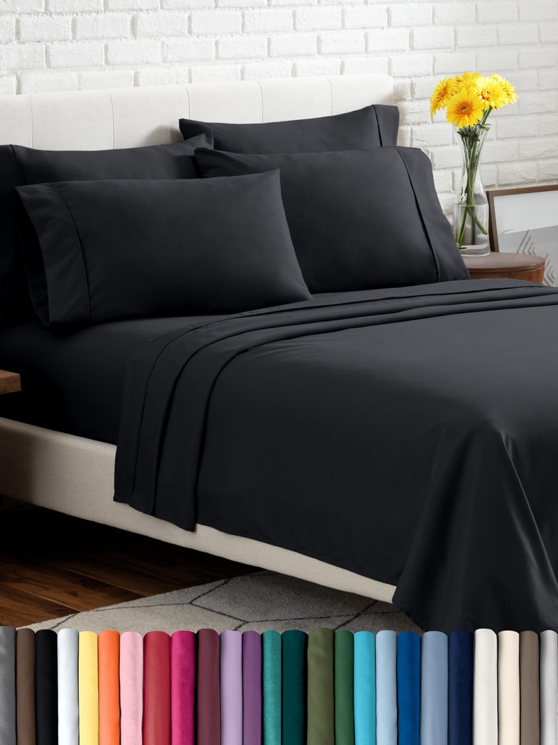 Bare Home Hotel Luxury Twin XL Sheet Set Extra Soft 4 Piece Set Deep Pockets Easy Fit Cooling Breathable Wrinkle Fade Stain Resistant Includes 2 Pillowcases Twin XL Black