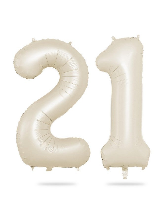 Biapian 40 Inch Cream Number 21 Balloon, 21St Birthday Balloons, Big Digital 21 Or 12 Beige White Giant 21 Foil Balloon Helium For 12Th 21St Birthday Decorations Anniversary Baby Shower Party Supplies - Image 1