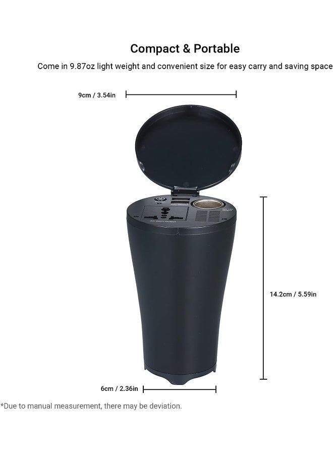 Leeofty 150W Portable Power Inverter DC 12V to AC 220V Cup-shaped Car Inverter Converter Transformer with 1 AC Outlet 1 Socket Dual USB Ports - Image 4