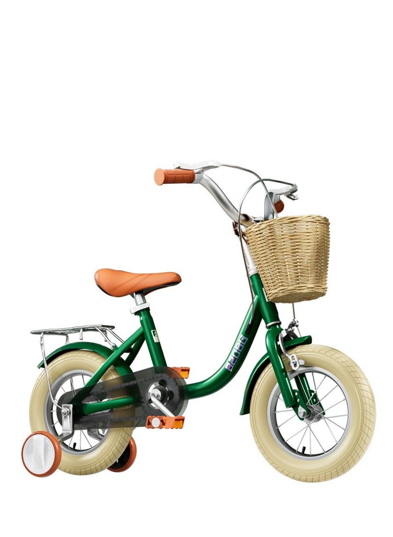 GULFLINK 12 inch Retro Design Girls Bike With Basket For Kids Height Between 85-95 cm Green - Image 1