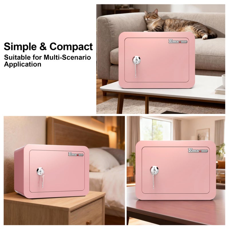 Emasme Pink Safe Kids Safe Mini Safes for Kids Small Safes for Home Dorm Safety Box for Money Cash Documents Mini Lock Box with Key Pink Portable (0.23 cubic feet) - Image 5