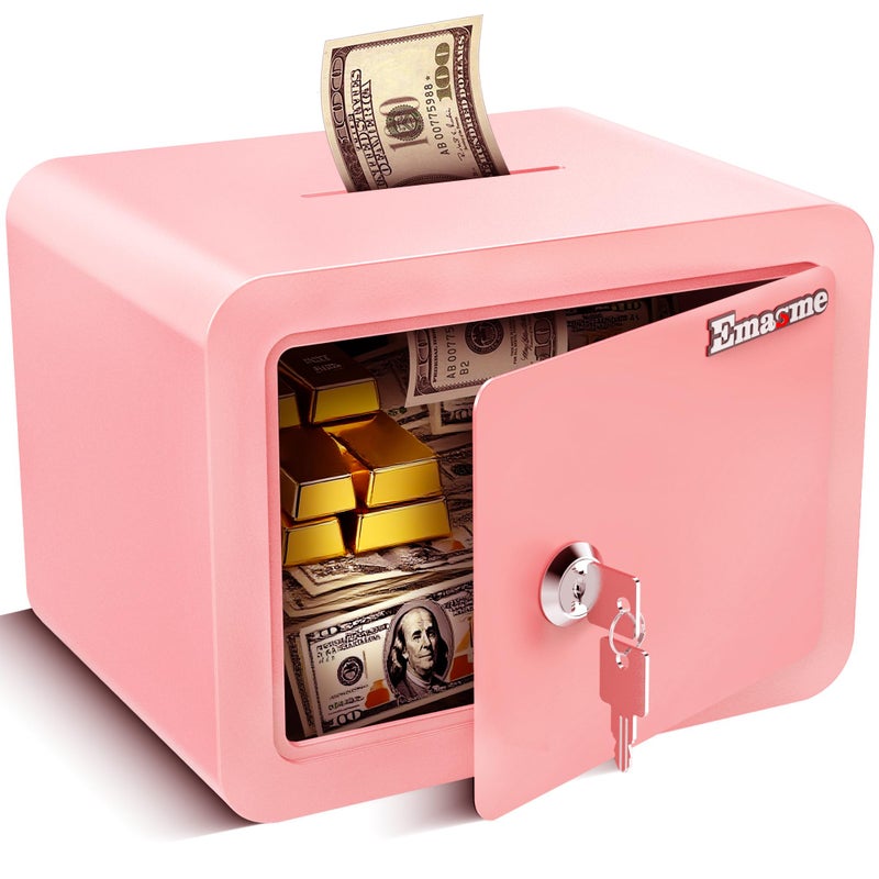 Emasme Pink Safe Kids Safe Mini Safes for Kids Small Safes for Home Dorm Safety Box for Money Cash Documents Mini Lock Box with Key Pink Portable (0.23 cubic feet) - Image 1