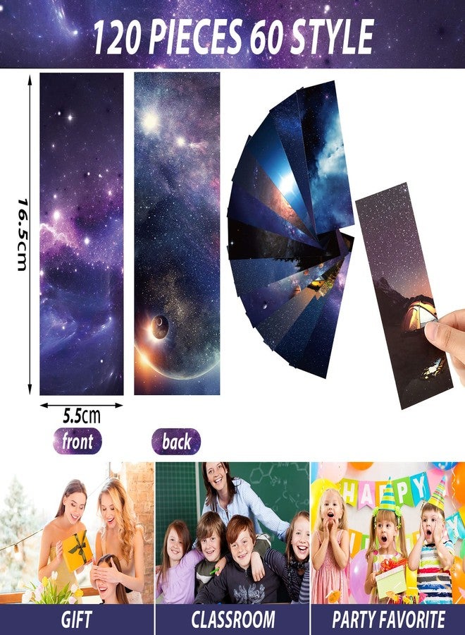 Chinco 120 Pieces Cool Space Galaxy Bookmarks Set for Kids 60 Design Kids Bookmarks Bulk for Space Galaxy Book Lovers Men Boys Classroom Students Gifts - Image 2
