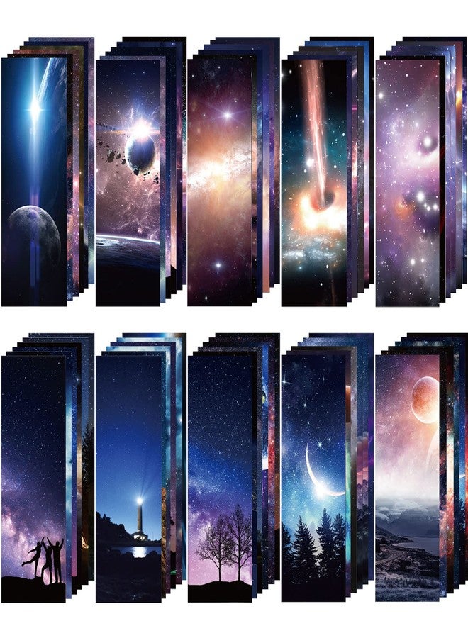 Chinco 120 Pieces Cool Space Galaxy Bookmarks Set for Kids 60 Design Kids Bookmarks Bulk for Space Galaxy Book Lovers Men Boys Classroom Students Gifts - Image 1