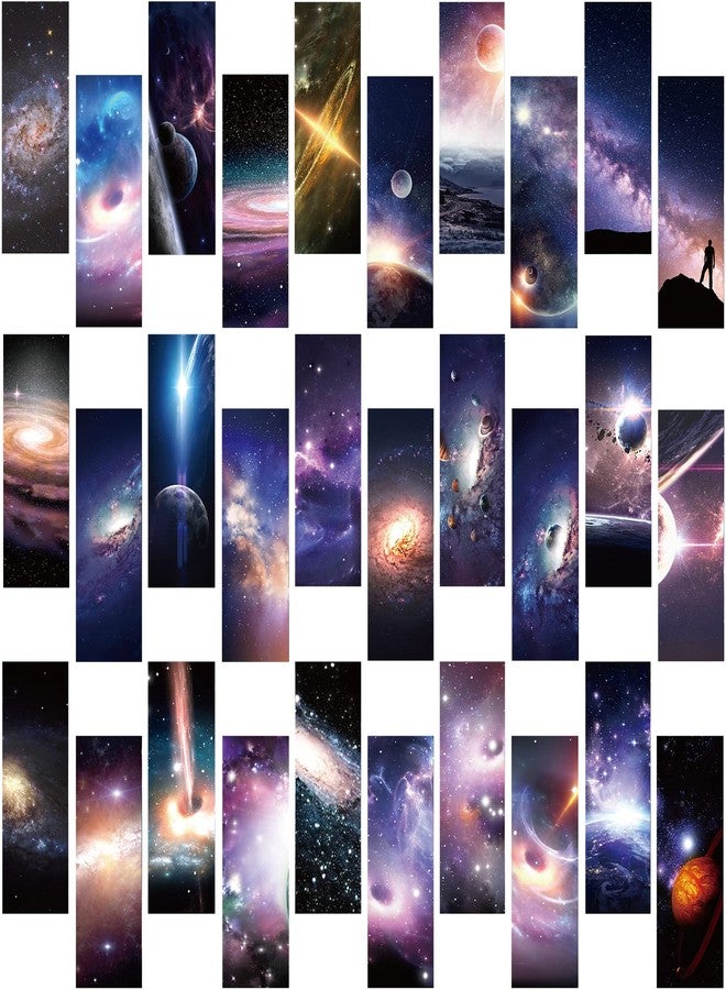 Chinco 120 Pieces Cool Space Galaxy Bookmarks Set for Kids 60 Design Kids Bookmarks Bulk for Space Galaxy Book Lovers Men Boys Classroom Students Gifts - Image 4