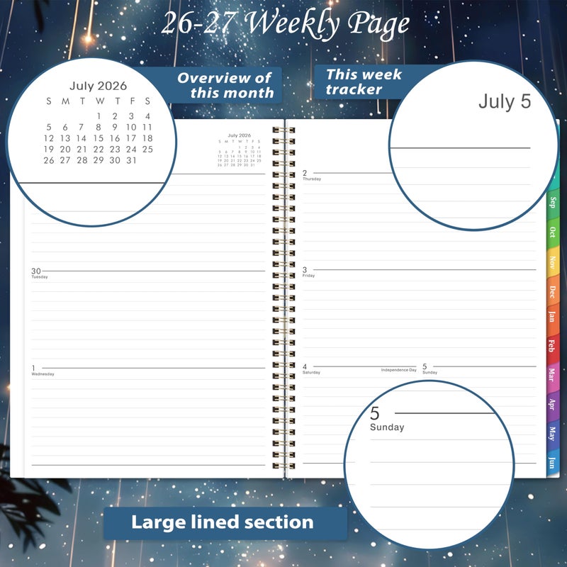 Journaltastic Planner 2026-2027 - Planner Weekly and Monthly 2026-2027, Academic Planner 26-27, July 2026 - June 2027, 8.5" x 11", 26-27 Calendar Planner with Colourful Tabs, Inner Pocket, Premium Paper, Twin-wire Binding - Galaxy - Image 4