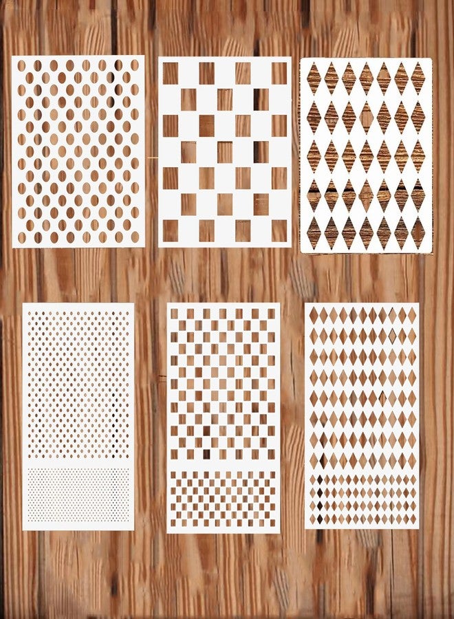 TYU 6PCS Checks Dots Stencils, Harlequin Checkerboard Stencils Assorted Sizes Square Diamond Shape Templates Reusable Diamond Checks Stencil for Painting on Wood Wall Decor - Image 1
