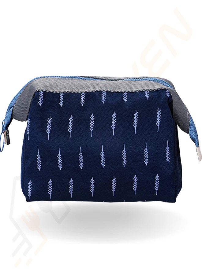 FRIJVEN Print Design 9cms Cosmetic Makeup Pouch, Women's Toiletry Storage Organizer Purse, Grooming Kit Small Makeup Case, Travel Bag (Blue)