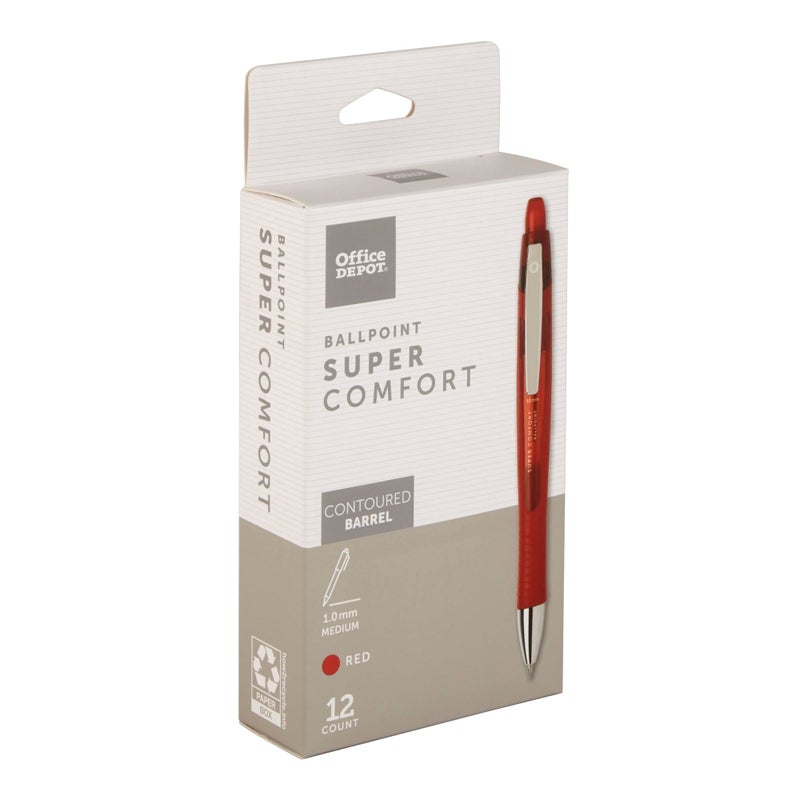 Office Depot Super Comfort Grip Retractable Ballpoint Pens, 1.0 mm, Medium Point, Red Barrels, Red Ink, 12 pk, BP12RED - Image 2