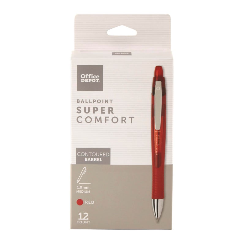 Office Depot Super Comfort Grip Retractable Ballpoint Pens, 1.0 mm, Medium Point, Red Barrels, Red Ink, 12 pk, BP12RED - Image 1