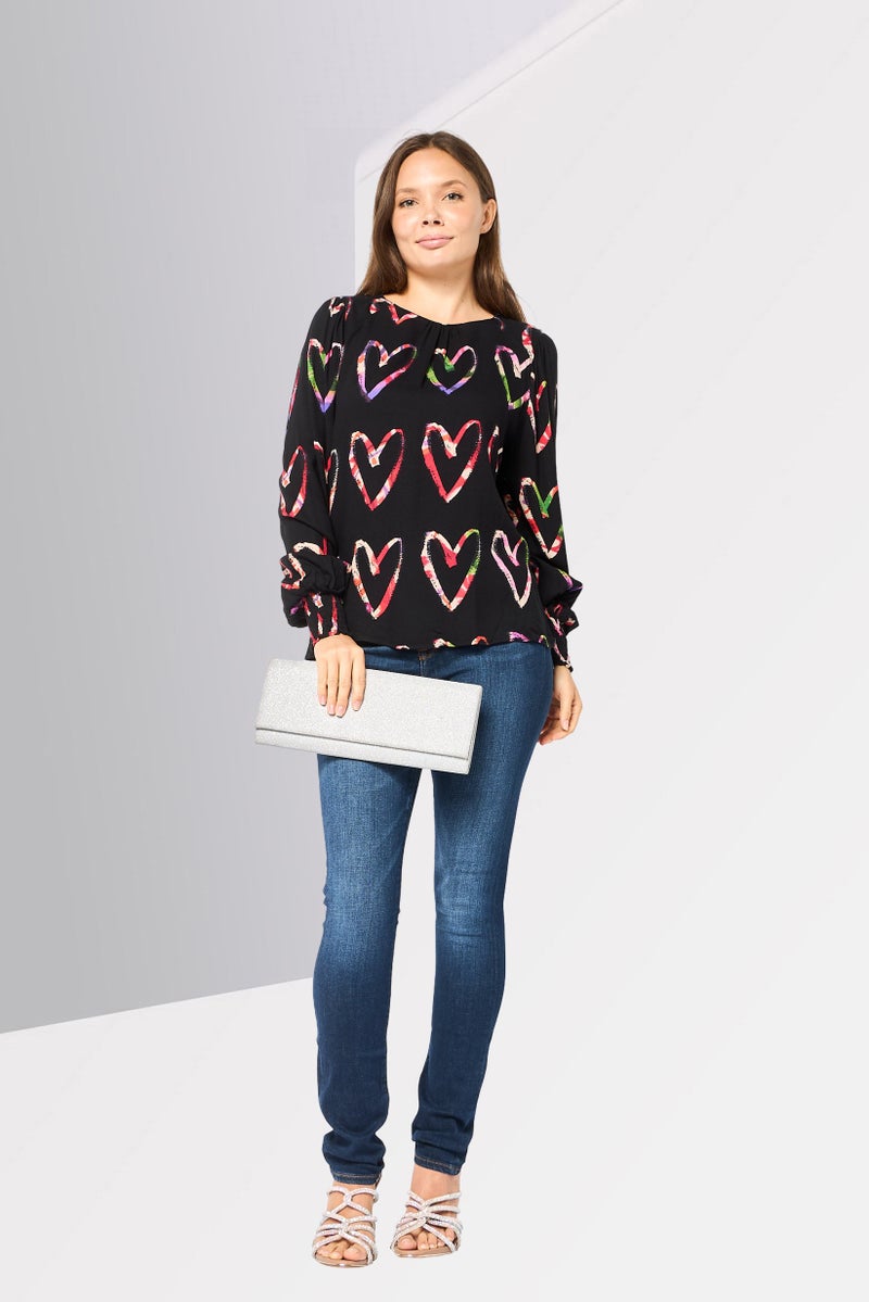 DESIGUAL Women Round Neck Long Sleeves Allover Print Top, Multicolor - Image 2