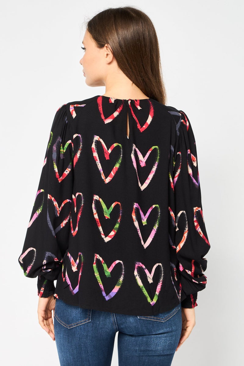 DESIGUAL Women Round Neck Long Sleeves Allover Print Top, Multicolor - Image 4