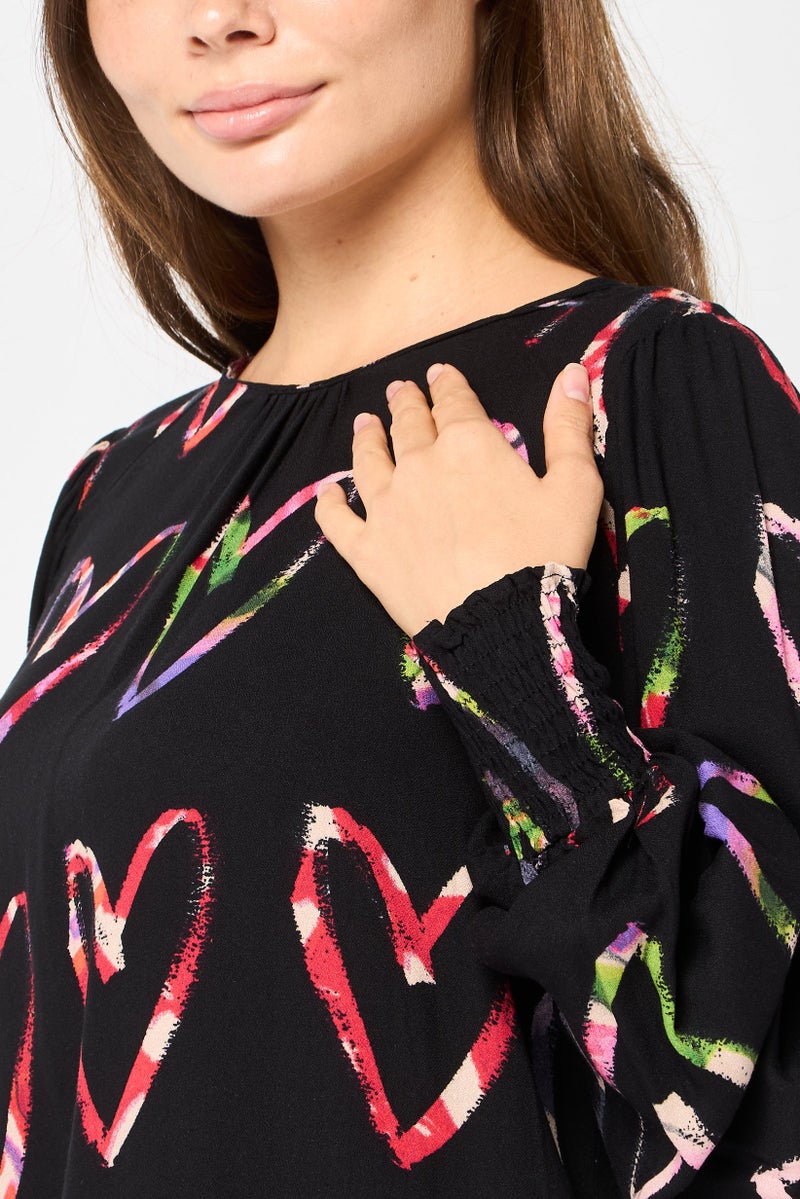 DESIGUAL Women Round Neck Long Sleeves Allover Print Top, Multicolor - Image 3