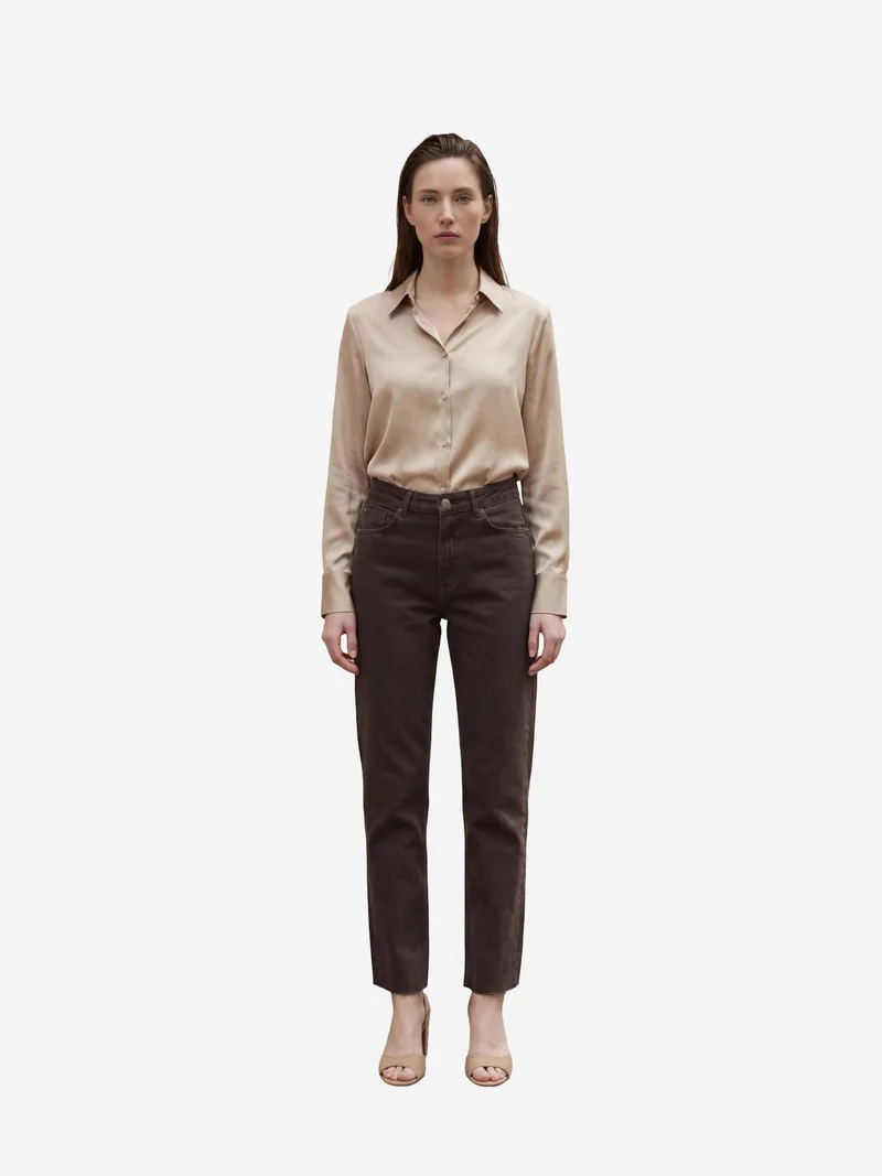 MY FASHION Coffee Brown MY FASHION High Waist Ankle Length Straight Leg Denim Pants for Women | Best Price UAE