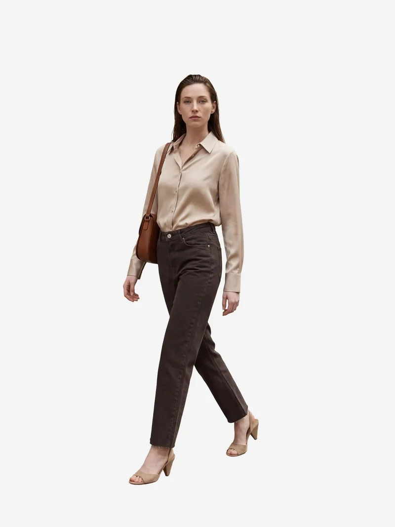 MY FASHION High Waist Ankle Length Straight Leg Denim Pants