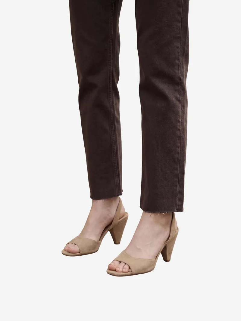 MY FASHION Coffee Brown MY FASHION High Waist Ankle Length Straight Leg Denim Pants for Women | Best Price UAE