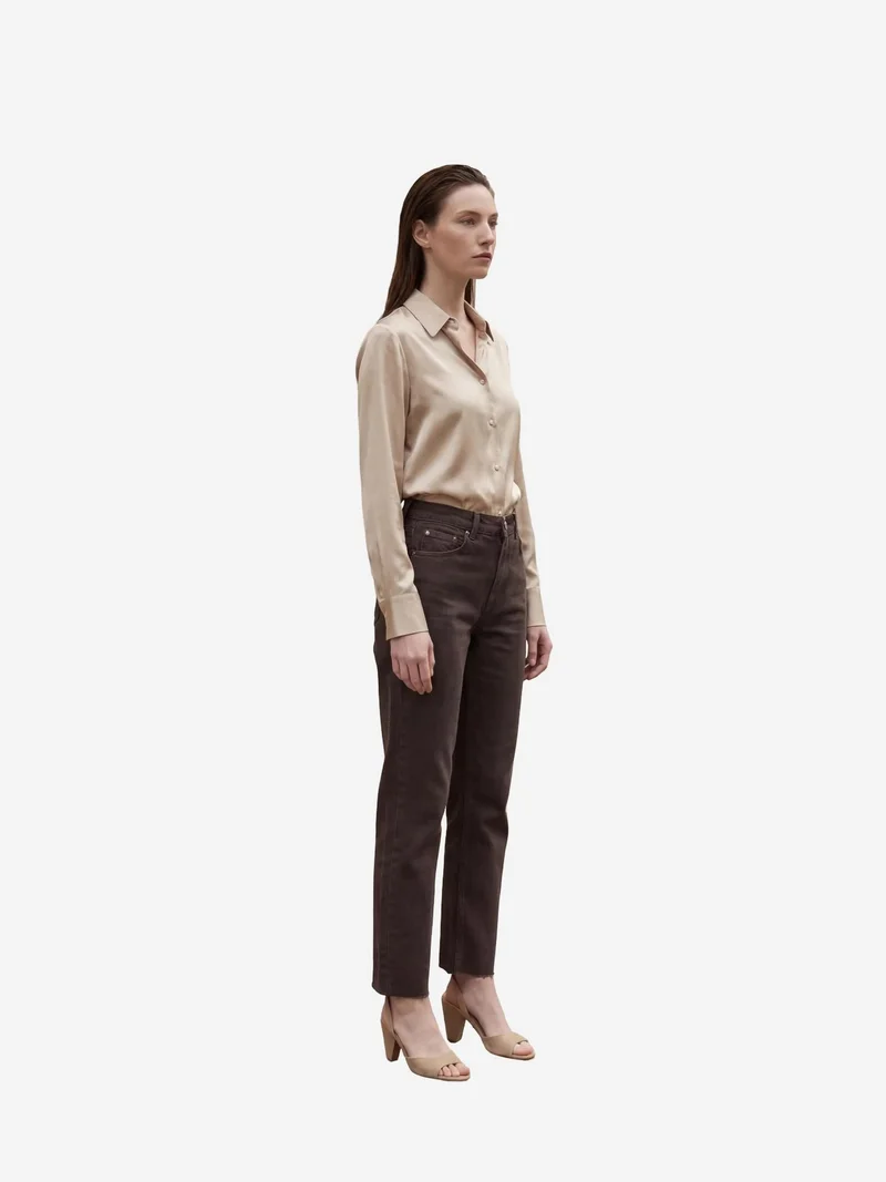 MY FASHION Coffee Brown MY FASHION High Waist Ankle Length Straight Leg Denim Pants for Women | Best Price UAE