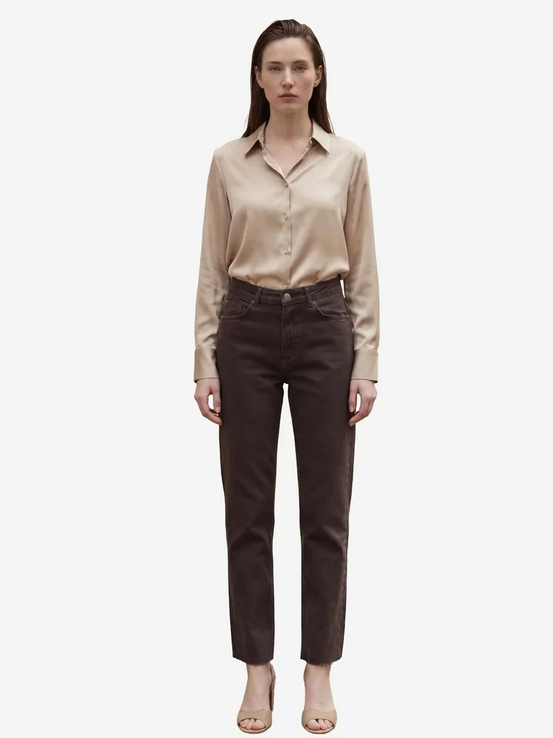 ماي فاشن MY FASHION High Waist Ankle Length Straight Leg Denim Pants