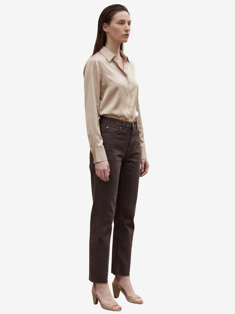 My Fashion Coffee Brown MY FASHION High Waist Ankle Length Straight Leg Denim Pants for Women | Best Price UAE