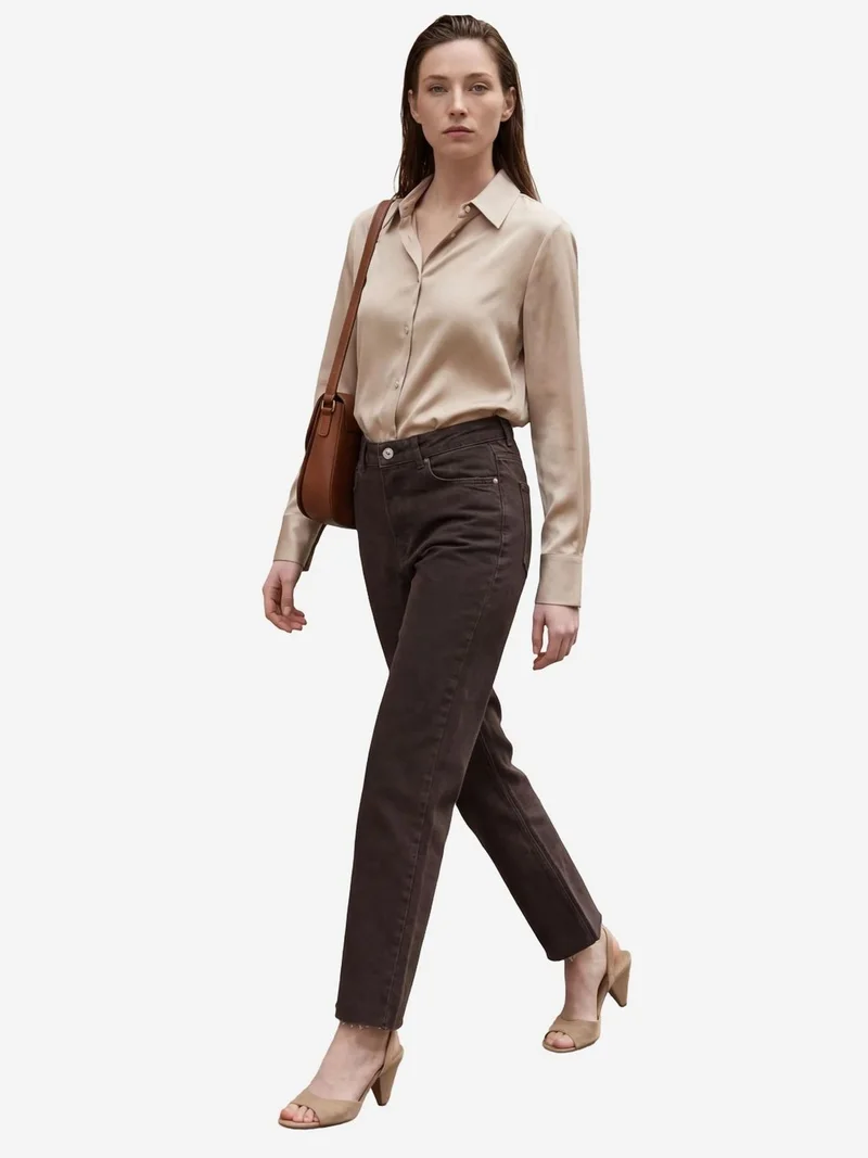 My Fashion Coffee Brown MY FASHION High Waist Ankle Length Straight Leg Denim Pants for Women | Best Price UAE