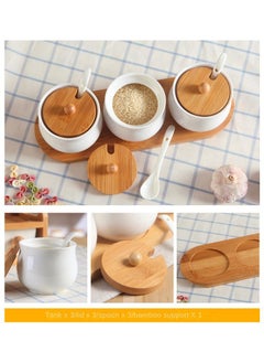 Y&D Ceramic Japanese Style Vintage Seasoning Jar Three-piece Set Wooden Pallet With Spoon  - Image 3