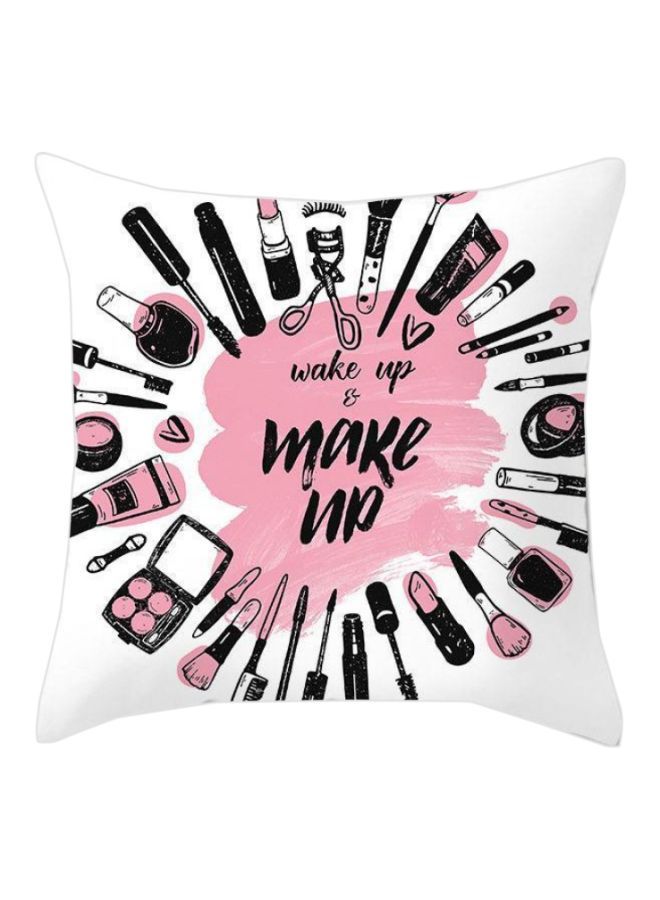 NIBEMINENT Wake Up And Makeup Printed Cushion Cover White/Pink/Black 45x45cm