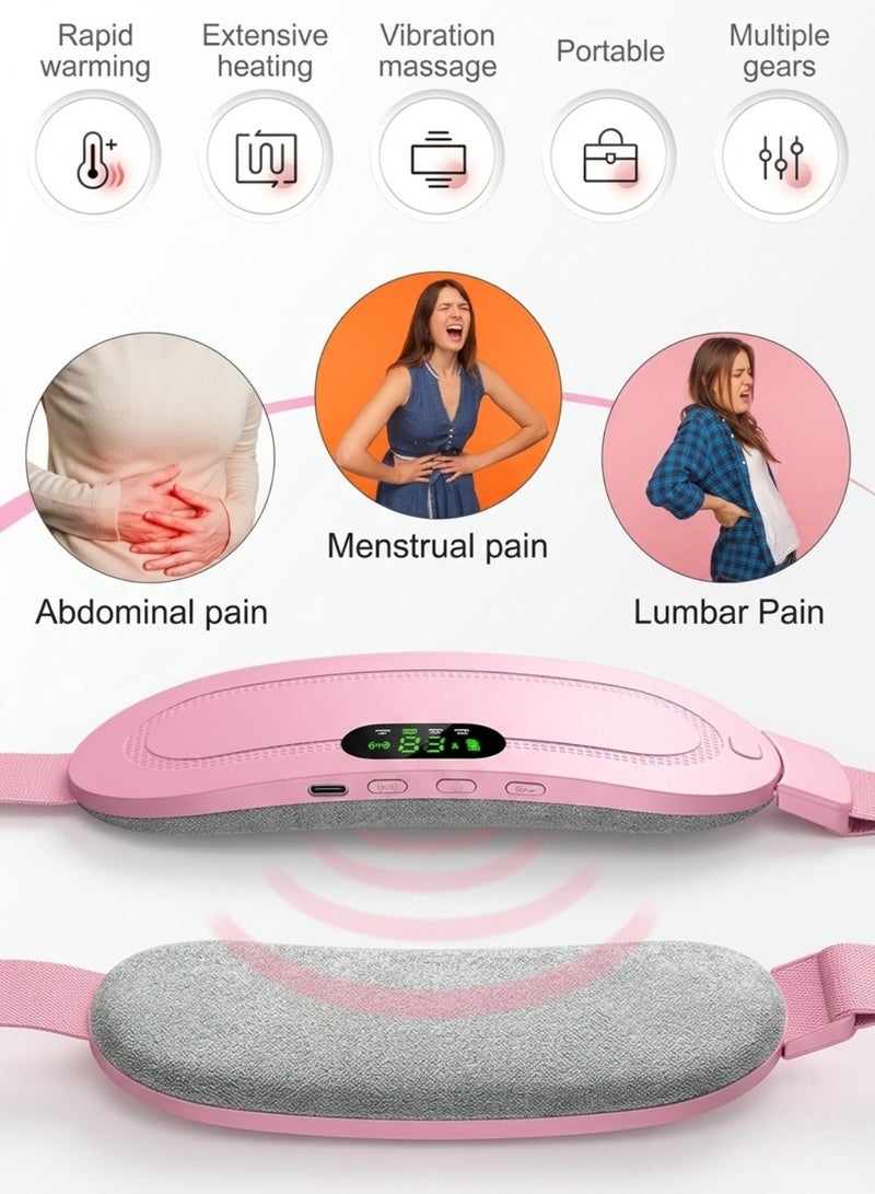 Portable Menstrual Heating Pad For Cramps Relief Wireless Cordless Period Cramp Massager Belt With Adjustable Vibration Levels Electric Smart Back Waist Belly Heat Wrap For Women Pink - Image 4