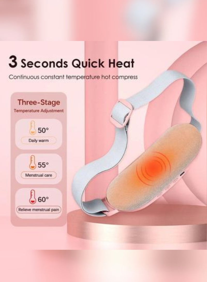 Portable Menstrual Heating Pad For Cramps Relief Wireless Cordless Period Cramp Massager Belt With Adjustable Vibration Levels Electric Smart Back Waist Belly Heat Wrap For Women Pink - Image 3