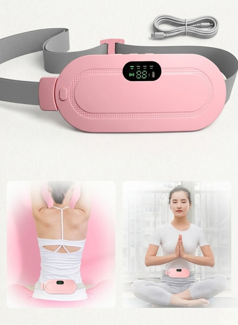 Portable Menstrual Heating Pad For Cramps Relief Wireless Cordless Period Cramp Massager Belt With Adjustable Vibration Levels Electric Smart Back Waist Belly Heat Wrap For Women Pink - Image 5