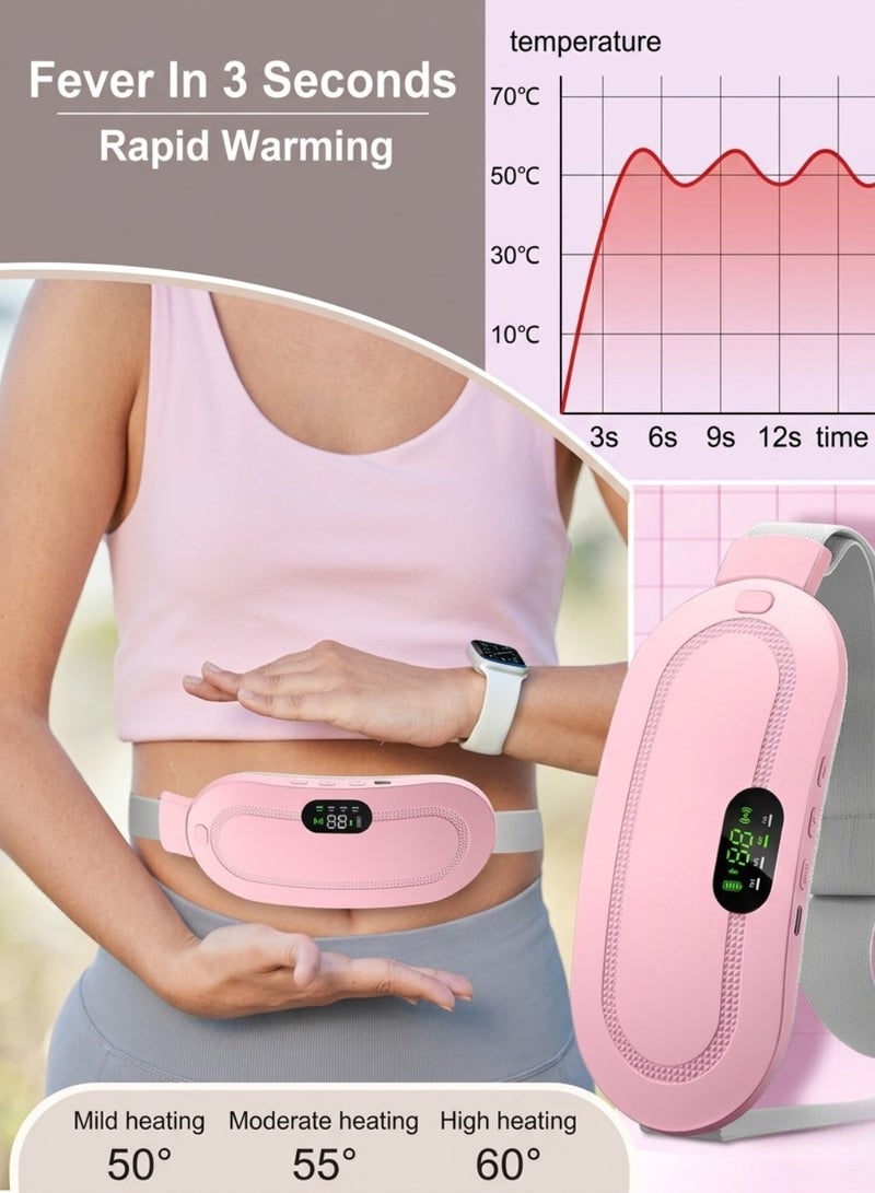 Portable Menstrual Heating Pad For Cramps Relief Wireless Cordless Period Cramp Massager Belt With Adjustable Vibration Levels Electric Smart Back Waist Belly Heat Wrap For Women Pink - Image 2