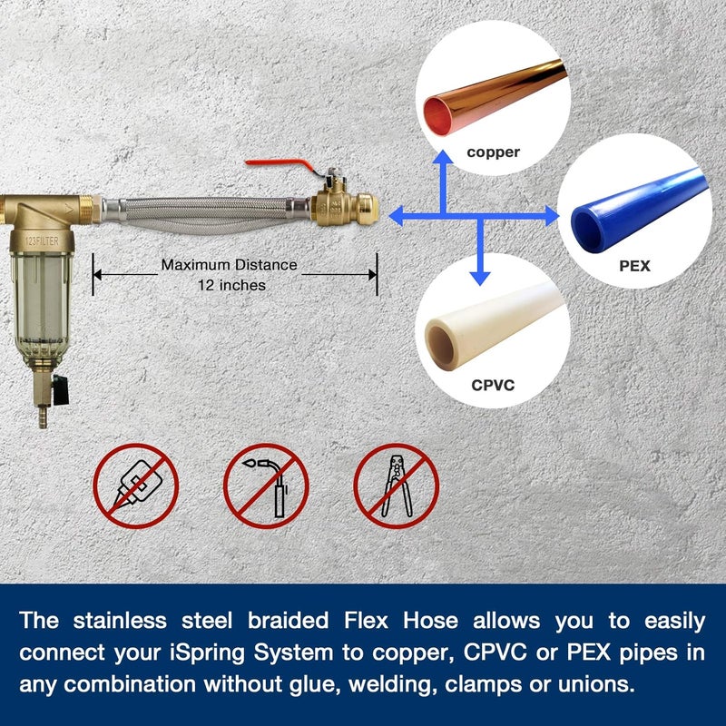 iSpring iSpring WSP50 Reusable Whole House Spin Down Sediment Water Filter 50 Micron with Push to Connect Ball Valve  - Image 3