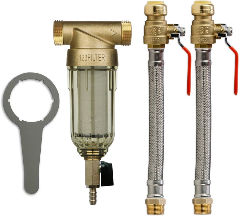 iSpring iSpring WSP50 Reusable Whole House Spin Down Sediment Water Filter 50 Micron with Push to Connect Ball Valve  - Image 1