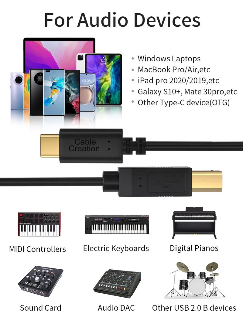 CableCreation USB C Printer Cable 10FT/2Pack, USB C to Printer Cable USB C to B, Scanner Cable Printer Cable to USB C MIDI Cable for Yamaha Casio Digital Piano MIDI Controller DJ Controller, Black - Image 5