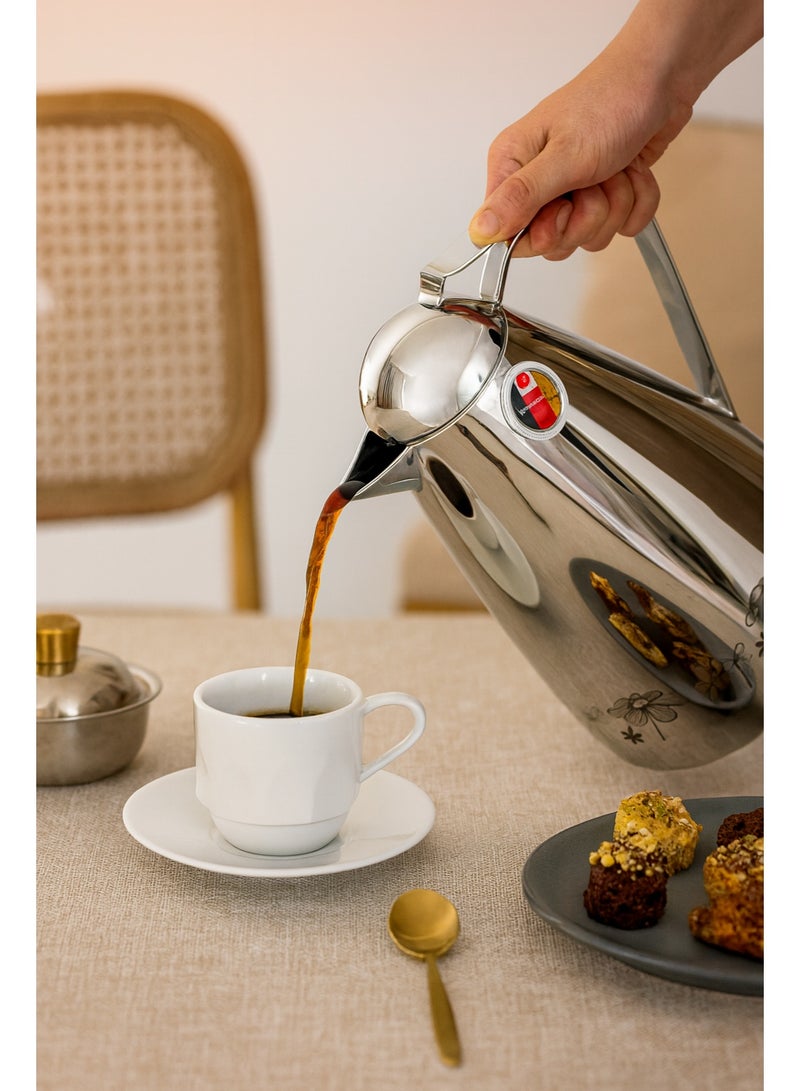 EMSA German chrome thermos with a luxurious design and black rose drawings, 650 ml capacity - Image 1