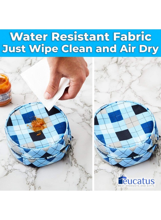 Eucatus حقيبة سفر زرقاء مربعة بنمط جيبَيْن مع حزام. قابلة للتوسيع، معزولة، بطانة مقاومة للماء للتحكم في الروائح. تحتوي على أقسام رطبة/جافة لحمل وسادات الرضاعة، الحفاضات، السدادات القطنية، الفوط الصحية، وأغراض النظافة الشخصية. - Image 4