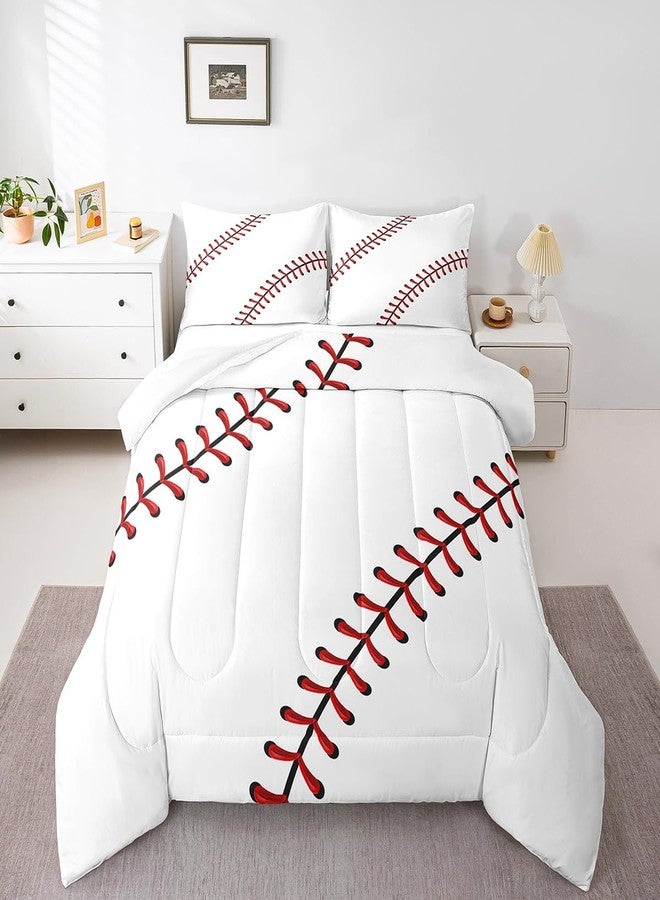 Man Fei Baseball Kids Comforter Set Twin Size,Baseball String Stripe Geometric Patchwork Bedding Set,Boys Girls Men Room Decor,Ball Sport Games Simple Down Comforter,Red White Duvet Insert,1 Pillowcase - Image 1