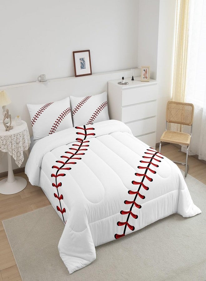 Man Fei Baseball Kids Comforter Set Twin Size,Baseball String Stripe Geometric Patchwork Bedding Set,Boys Girls Men Room Decor,Ball Sport Games Simple Down Comforter,Red White Duvet Insert,1 Pillowcase - Image 3