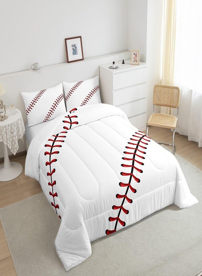 Man Fei Baseball Kids Comforter Set Twin Size,Baseball String Stripe Geometric Patchwork Bedding Set,Boys Girls Men Room Decor,Ball Sport Games Simple Down Comforter,Red White Duvet Insert,1 Pillowcase - Image 5
