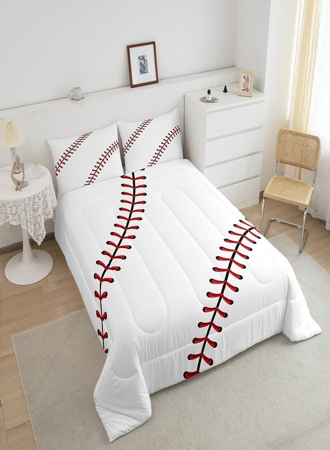 Man Fei Baseball Kids Comforter Set Twin Size,Baseball String Stripe Geometric Patchwork Bedding Set,Boys Girls Men Room Decor,Ball Sport Games Simple Down Comforter,Red White Duvet Insert,1 Pillowcase - Image 4