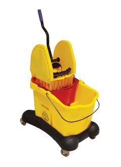 Generic Double-Bucket Mop Trolley | Down-Press Wringer | 360-Degree Rotating Swivel Wheels | Rigid Build | Suitable For Restaurants, Offices, Commercial Use, Hotels, & Villas | 15 x 15 Liters 