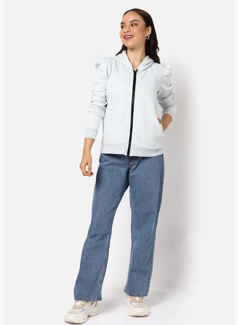 Campus Sutra  Women’s Cotton Solid Zipper Sweatshirt With Hoodie Regular Fit For Casual Wear for Women | Best Price UAE