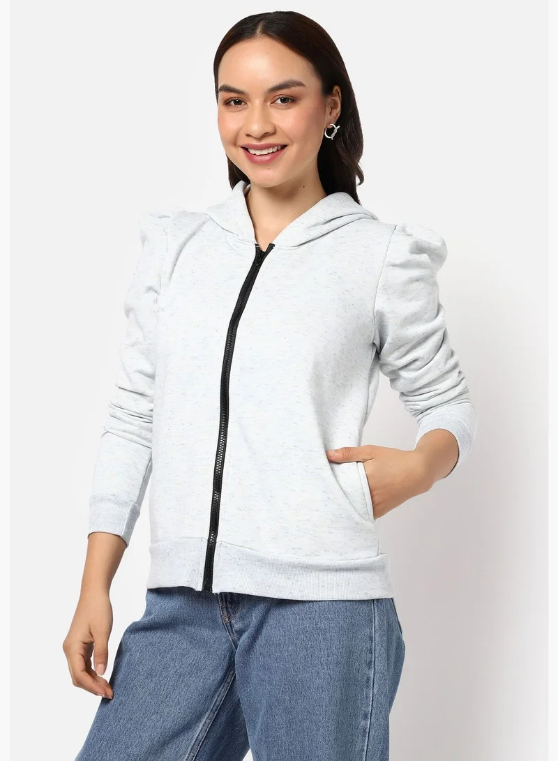 Campus Sutra  Women’s Cotton Solid Zipper Sweatshirt With Hoodie Regular Fit For Casual Wear for Women | Best Price UAE