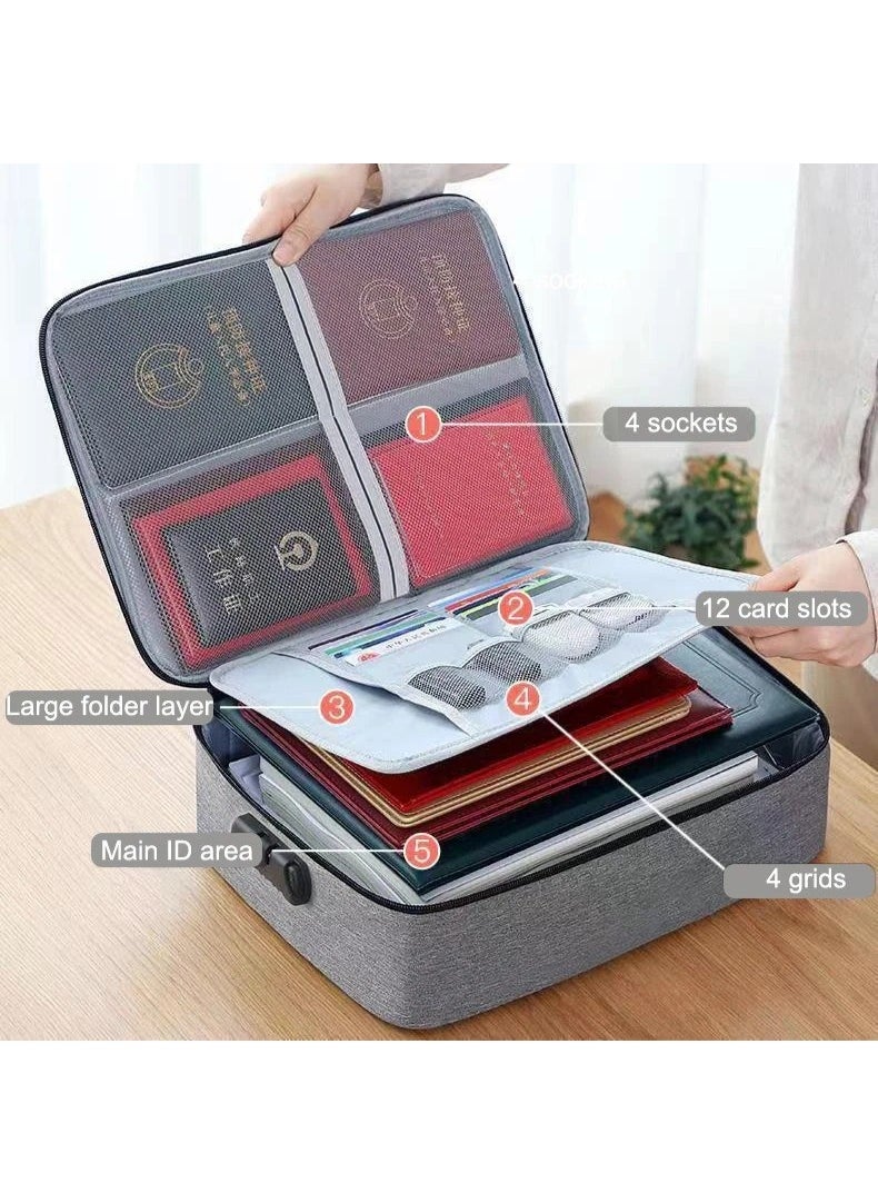 Generic 3-Layers Document Case with Lock File Organizer Bag Zipper Certificate Storage Bag Portable Travel Home Office School Supplies  - Image 5