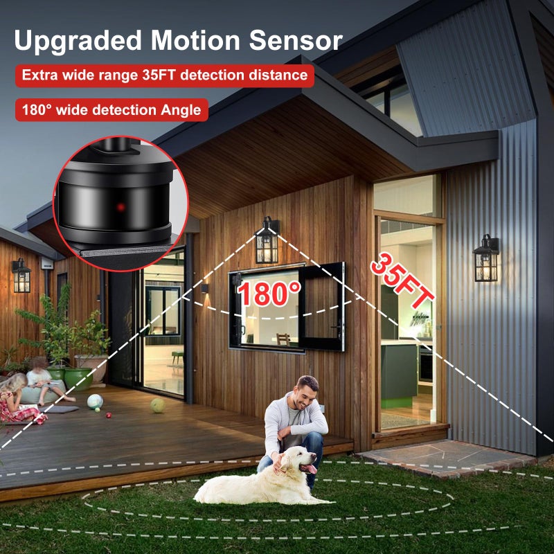 YJXGDIL Motion Sensor Outdoor Lights Dusk to Dawn Porch Light Black Exterior Lighting Fixtures Modern Outside Wall Mount Coach Lamp for House Garage Patio Front Door - Image 3