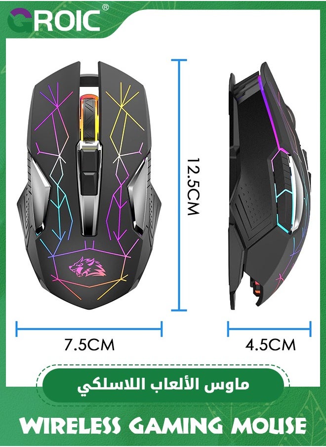 GROIC - Black Wireless Gaming Mouse Rechargeable with Silent Rainbow RGB Backlit ,2.4G USB Nano Receiver Optical Sensor 3 level DPI,Ergonomic Gamer Laptop High Performance PC Mice for Windows/Mac/Vista - Image 1
