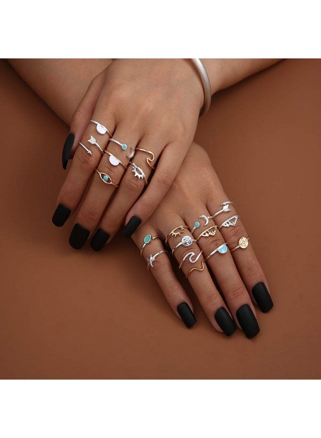 FUTIMELY Boho Retro Stackable Rings Sets for Teens Girls Women Rhinestone Knuckle Joint Finger Kunckle Nail Ring Sets (A：19PC) - Image 3